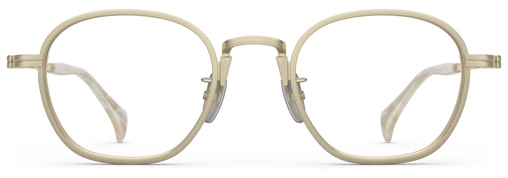 Front view of Nico gold round eyeglasses from Vediview