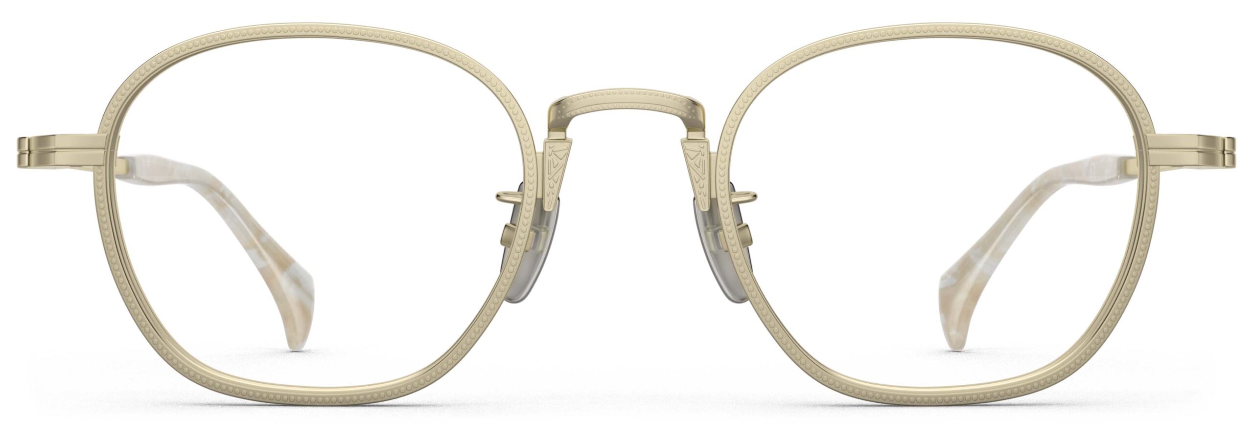 Front view of Nico gold round eyeglasses from Vediview