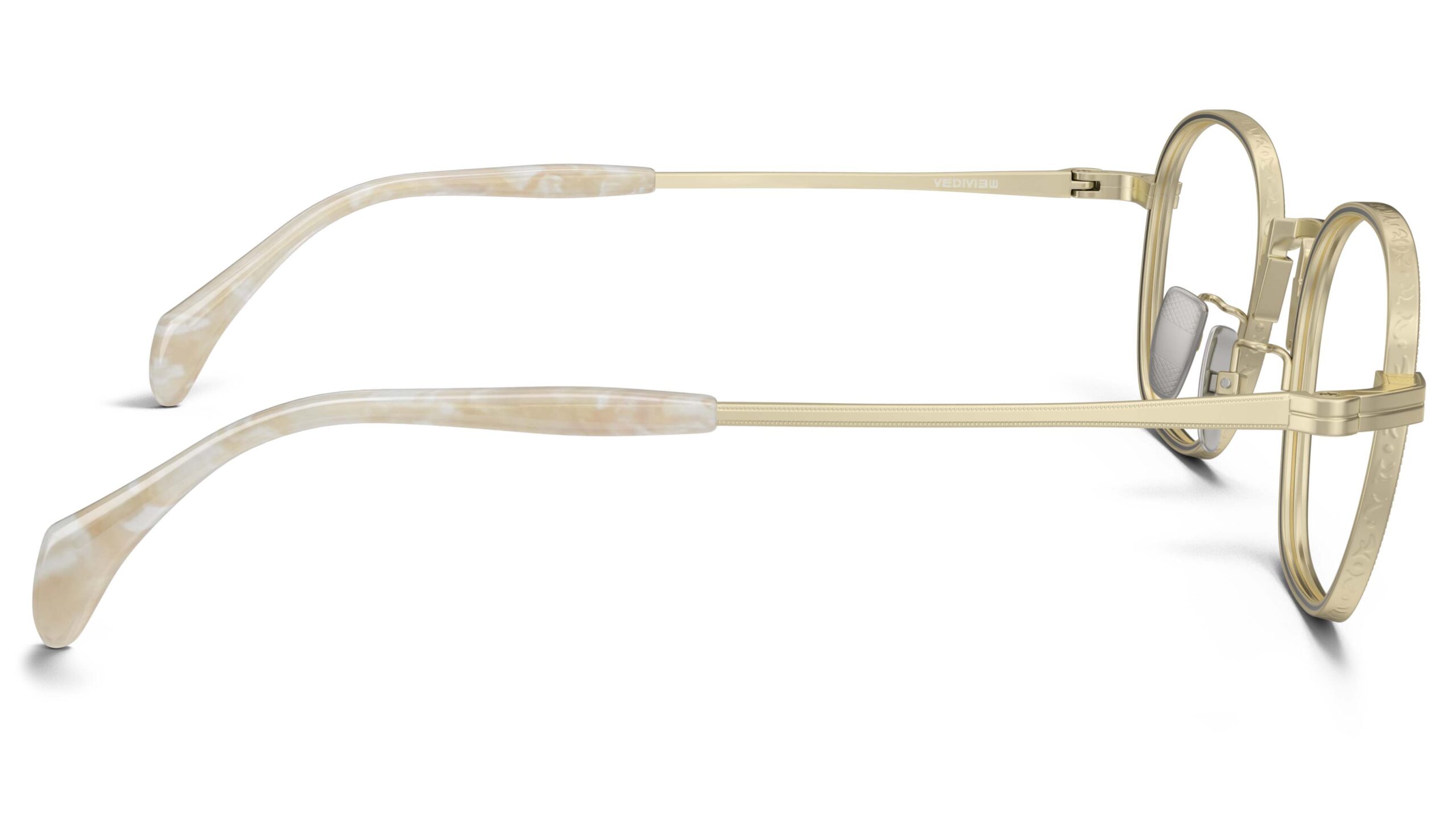 Side view of Nico gold round eyeglasses from Vediview